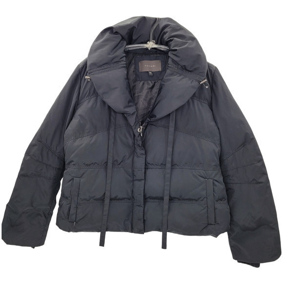 Vintage Tahari Black Down‎ Filled Puffy Cropped Hooded Anorak Winter Coat - Picture 1 of 17